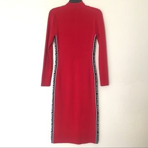 Michael Kors Logo Tape Mock Neck Ribbed Knit Dress